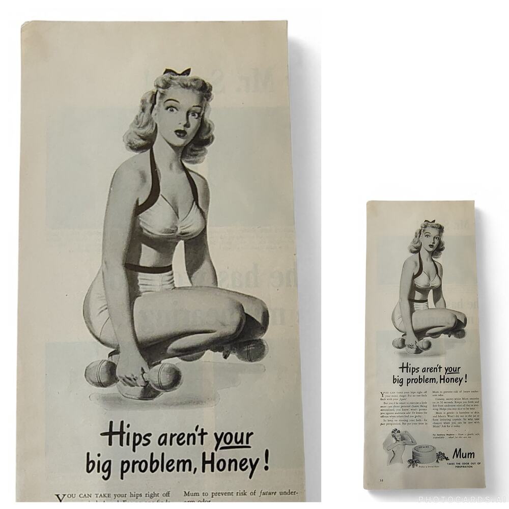 1946 Mum Print Ad Sexy Bikini Pose‎ Perspiration Hips Humor MCM Beauty Branding